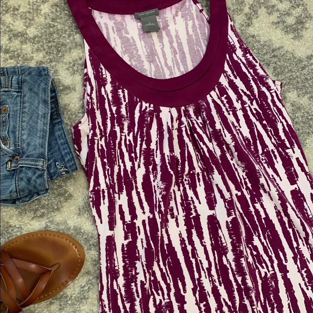 Ann Taylor LOFT plum/white sleeveless blouse
